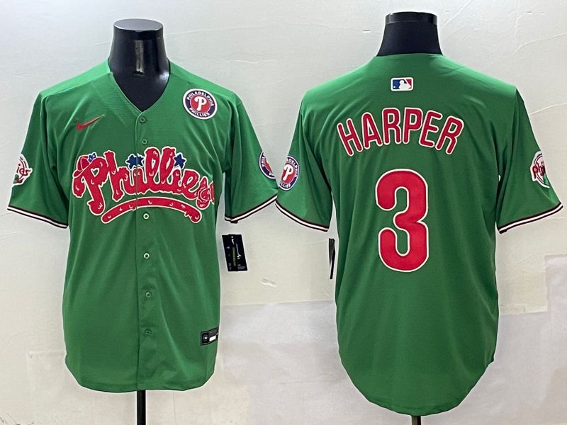 Men Philadelphia Phillies #3 Harper Green Fourth generation Joint Name Nike 2025 MLB Jersey style 7->brooklyn nets->NBA Jersey